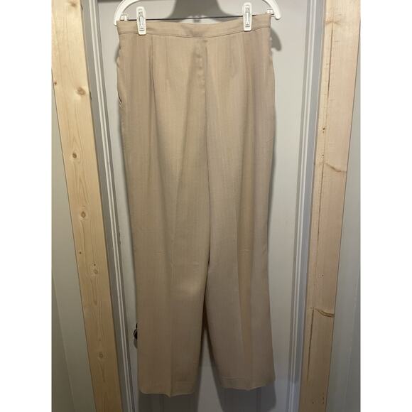 Vtg Kasper Pant Suit Women Sz 14 Beige Pinstripe Wide Leg Blazer Career Feminine - Picture 5 of 12